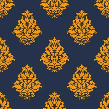 Damask seamless pattern with orange floral motifs Stock Illustration