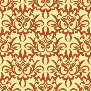 Damask seamless pattern with orange ornament Stock Illustration
