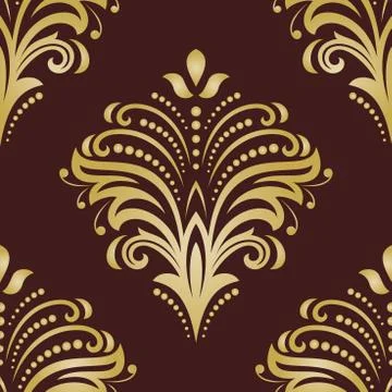 Damask Seamless  Pattern. Orient Background. Brown and Golden Colors Stock Illustration