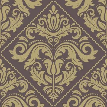 Damask Seamless  Pattern. Orient Golden Background Illustrazione stock