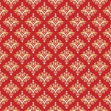 Damask Seamless Pattern. Red, Gold. Illustrazione stock
