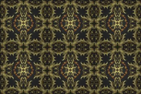 Damask seamless pattern repeating background. Golden floral ornament in baroque Illustrazione stock