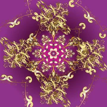 Damask seamless pattern repeating background. Golden floral ornament in baroque Stock Illustration