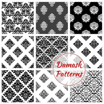 Damask seamless pattern set with floral arabesque Illustrazione stock