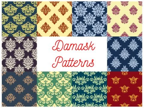 Damask seamless pattern set with floral ornament 스톡 일러스트