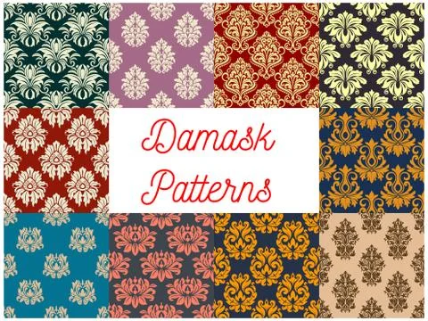 Damask seamless pattern set with floral ornament Stock Illustration