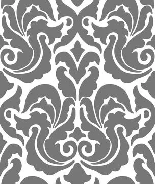 Damask seamless pattern. Stylish gray damask pattern featuring intricate floral Иллюстрация