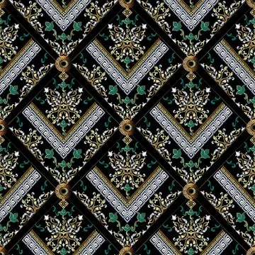 Damask seamless pattern. Vector black floral background. Baroque wallpaper. V イラスト素材