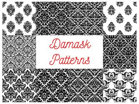 Damask seamless patterns set. Floral background Illustrazione stock