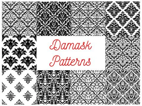 Damask seamless patterns of victorian flourishes Illustrazione stock