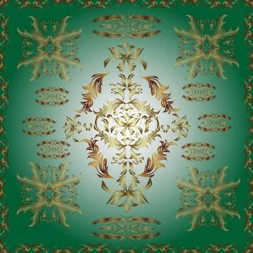 Damask seamless repeating pattern. Antique golden repeatable wallpaper. Golden e Illustrazione stock