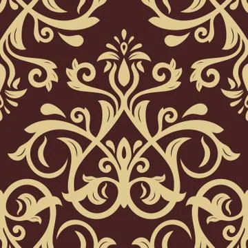 Damask Seamless Vector Pattern. Golden Background Illustrazione stock