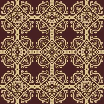 Damask Seamless Vector Pattern. Orient Background. Golden and Brown Colors Stock Illustration
