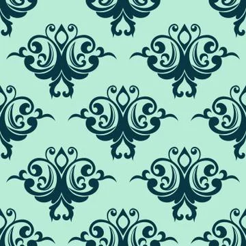 Damask style seamless pattern in blue Illustrazione stock