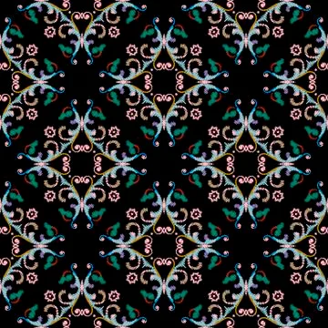 Damask textured vector seamless pattern. Colorful floral embroidery baroque イラスト素材