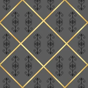 Damask vector floral light pattern with arabesque and oriental black elements Stock Illustration