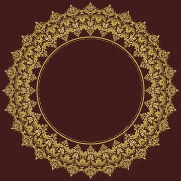 Damask Vector Round Pattern. Orient Golden Ornament 스톡 일러스트