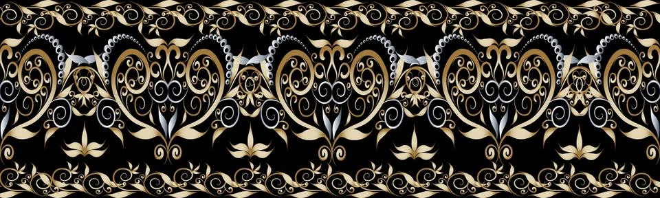 Damask vector seamless border  pattern. Floral background. Vinta 스톡 일러스트