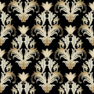 Damask vector seamless pattern. Black floral background wallpaper illustratio 스톡 일러스트