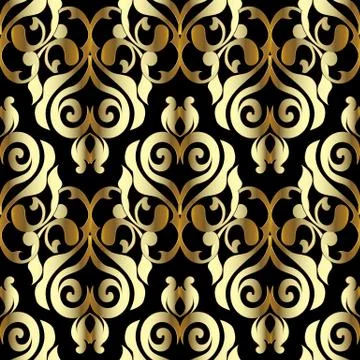 Damask vector seamless pattern. Black gold floral background. Ba Stock Illustration