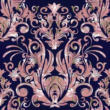 Damask vector seamless pattern. Floral baroque patterned background Stock Illustration