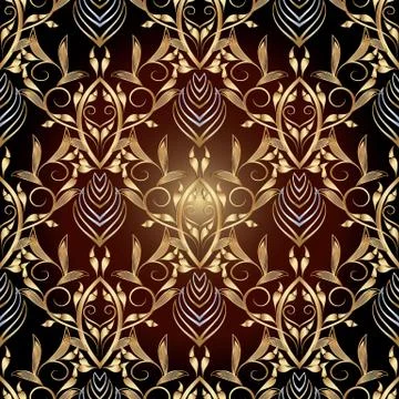 Damask vector seamless pattern. Floral hand drawn flowers background Stock Illustration