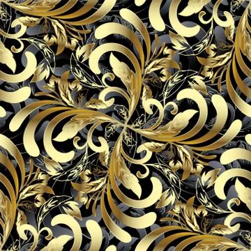 Damask vintage gold 3d vector seamless pattern. Ornamental decor Ilustración de archivo