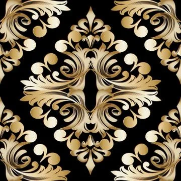 Damask vintage gold seamless pattern. Vector baroque background. Surface gold Stock Illustration