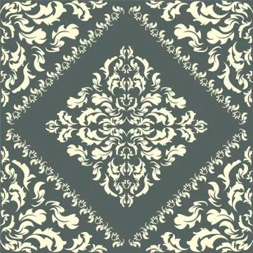 Damask vintage seamless pattern on gray gradient background Stock Illustration