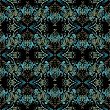 Damask vintage vector seamless pattern. Ornate background wallpaper with blue Stock Illustration