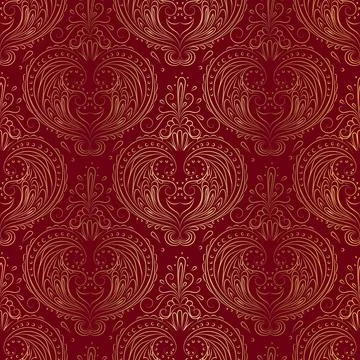 Damassk pattern with golden hearts Stock Illustration