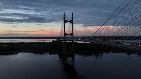 Dames Point Bridge over the St. Johns River at Sunrise Jacksonville 11 Stock Footage 288476490