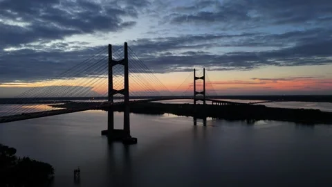 Dames Point Bridge over the St. Johns River at Sunrise Jacksonville 07 Stock Footage 288476516