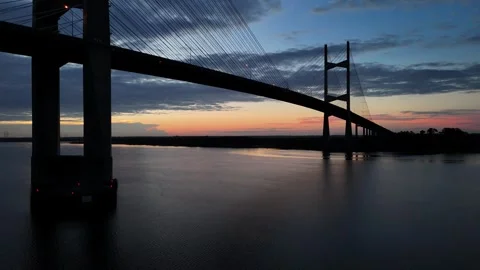 Dames Point Bridge over the St. Johns River at Sunrise Jacksonville 04 Stock Footage 288476533