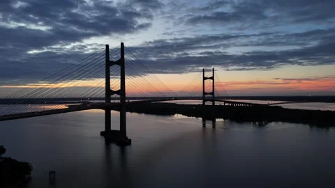 Dames Point Bridge over the St. Johns River at Sunrise Jacksonville 06 Stock Footage 288476544