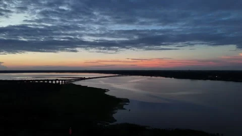 Dames Point Bridge over the St. Johns River at Sunrise Jacksonville 09 Stock Footage 288476561