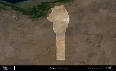 Damghan highlighted, Iran. Satellite image. October 2024 Stock Illustration