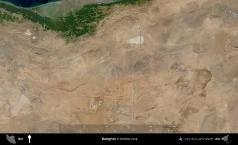 Damghan outlined, Iran. Satellite image. October 2024 Stock Illustration