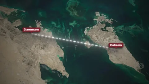 Dammam to Bahrain Flight Route Map Animation on Satellite Imagery Vídeos de archivo 340522840