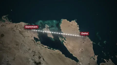 Dammam to Doha Flight Route Map Animation with Earth Map Background Stock Footage 340520849