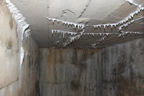 Damp Basement bunker with Icicle Formations Stock Photos