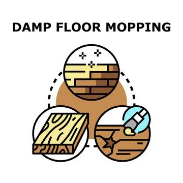 Damp floor mopping concept vector line icon Stock Illustration