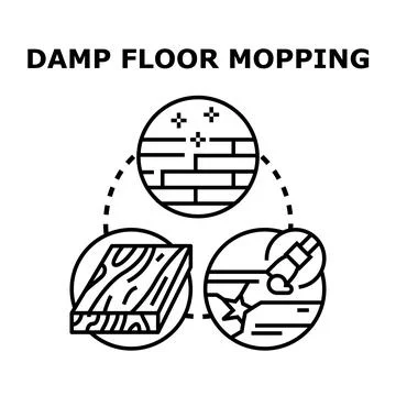 Damp floor mopping concept vector line icon Stock Illustration