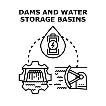 Dams and water storage basins concept vector Stock Illustration