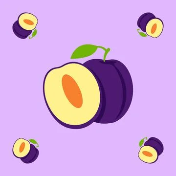 Damson fruit seamless for pattern fabric, simple damson fruit cute repeat i.. イラスト素材
