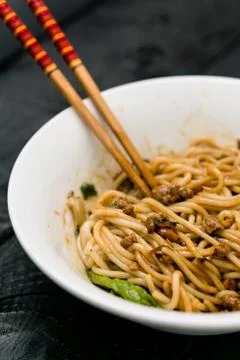 Dan Dan Noodle vertical view. Stock Photos