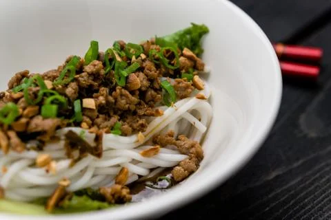 Dan Dan Noodles close up. Stock Photos