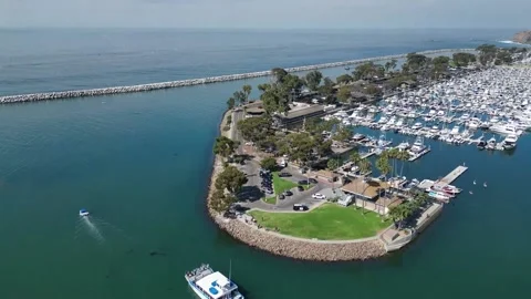 Dana Point Harbor basins and the breakwater Stock Footage 205586852