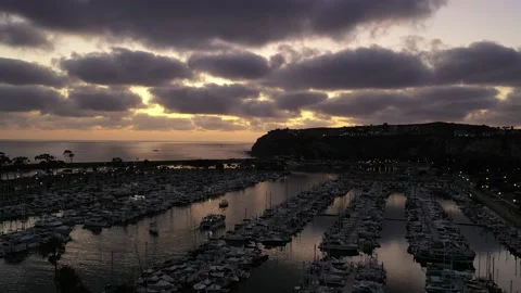 Dana Point Harbor, CA Sunset Drone Footage Stock Footage