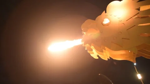 Danang bridge dragon fire performance Stock Footage 104103417